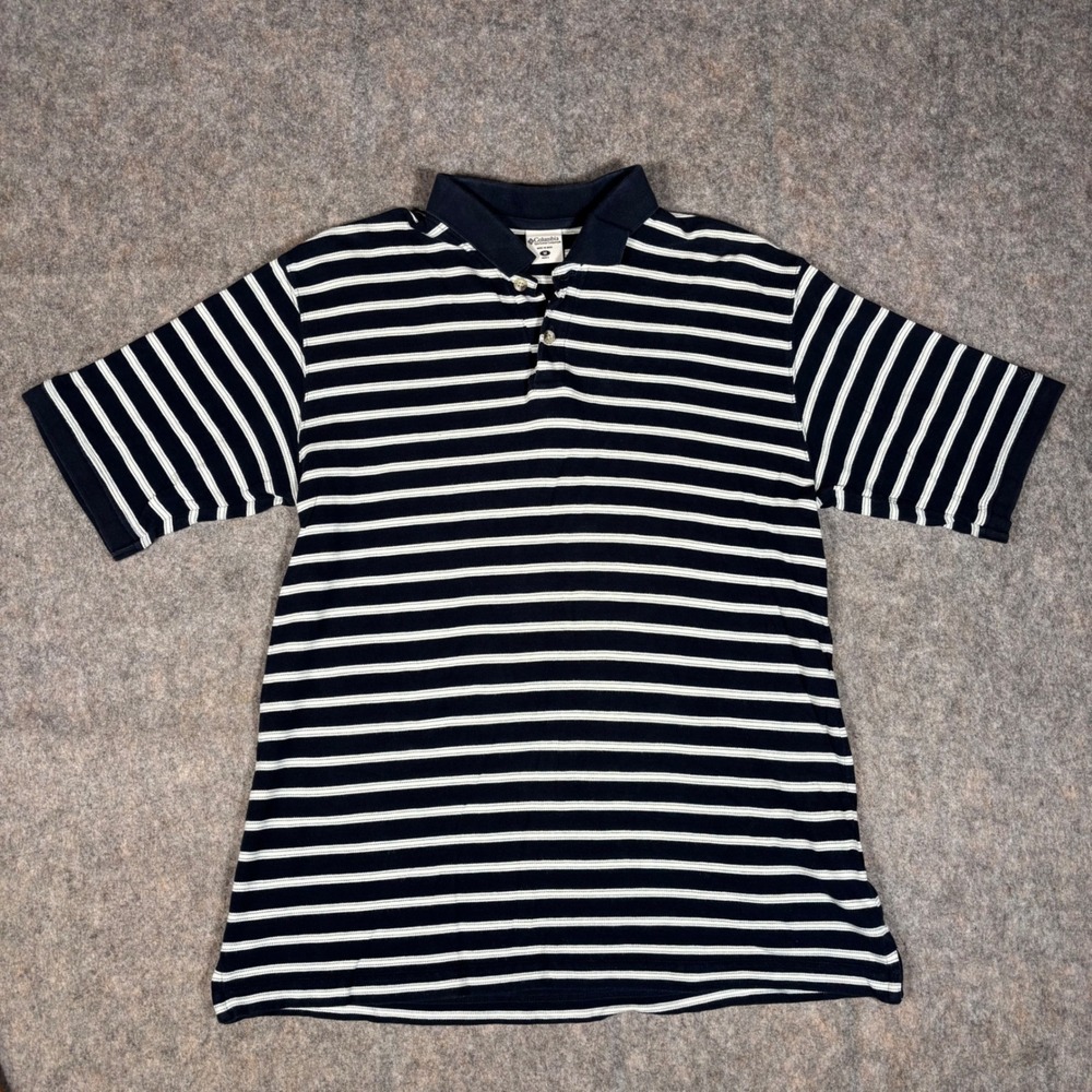 Columbia Polo Shirt‎ Mens M Blue White Striped S/S Pique Golf Nautical Gorpcore